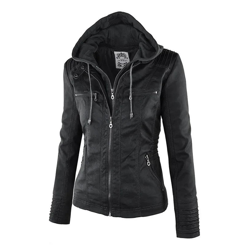 Gothic Faux Leather Jacket Women Coat 2024 Hoodies Winter Autumn Motorcycle Jacket Black Outerwear Leather PU Basic Jacket Coat