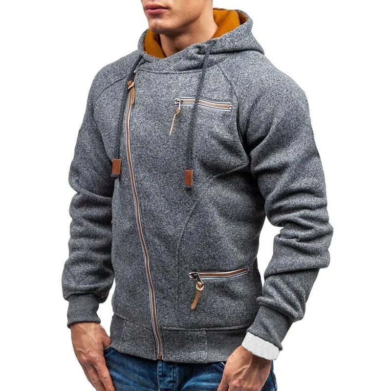 New Hoodie Men 2021 Autumn Casual Solid Long Sleeve Mens Hoodies Sweatshirts Slim Zipper Hoody Sweatshirt Men Hooded Streetwear - reetell