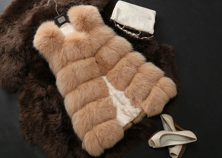 ZADORIN 4XL Female Fur Waistcoat Winter Warm Faux Fox Fur Vest Women High-Grade Cappa Fashion O-Neck Long Fur Coat Cardigan - reetell