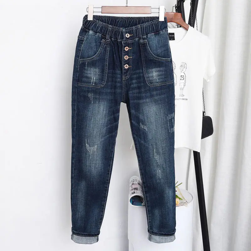 5XL High Waist Jeans Women Vintage Plus Size Jeans Femme Harem Pants Loose Boyfriend Denim Jeans Streetwear Trousers Women Z31 - reetell