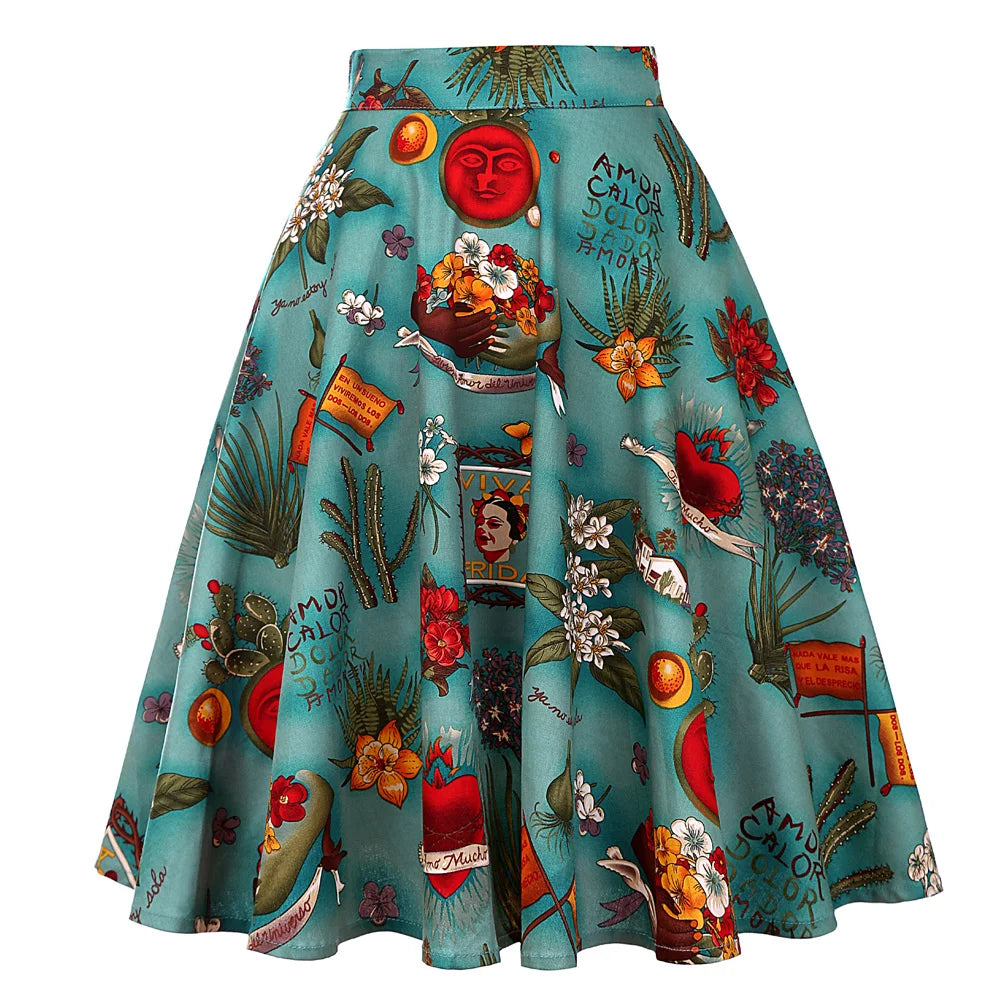 Women's Runway Cotton Retro Vintage Skirt Black Faldas High Waist A Line Rockabilly Jupe 50s Swing Umbrella Skirts Pin Up Skater - reetell