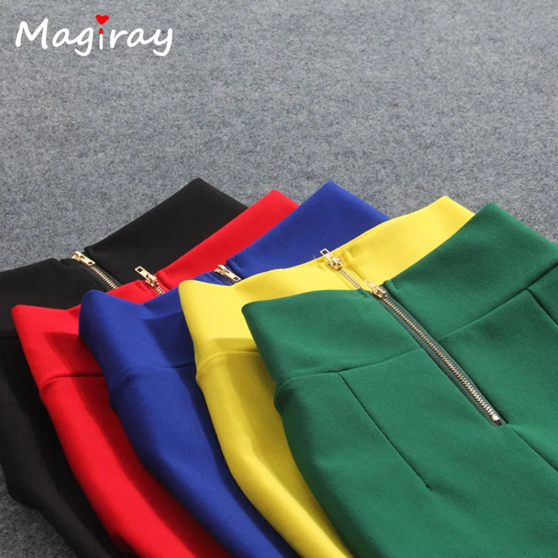 Magiray High Waist Elastic Pencil Skirt Female Bodycon Skirts Womens Summer 2020 Knee Length Back Split Ladies Office Saia C571 - reetell