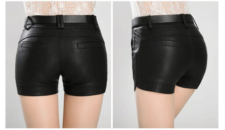 2024 new arrival Women's spring autumn Fashion PU Leather Shorts Lady's Mid-Waist Short sexy Shorts Pants - reetell