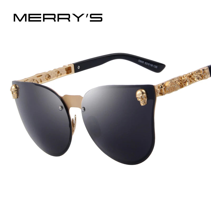 MERRYS Fashion Women Gothic Eyewear Skull Frame Metal Temple Oculos de sol UV400 - reetell