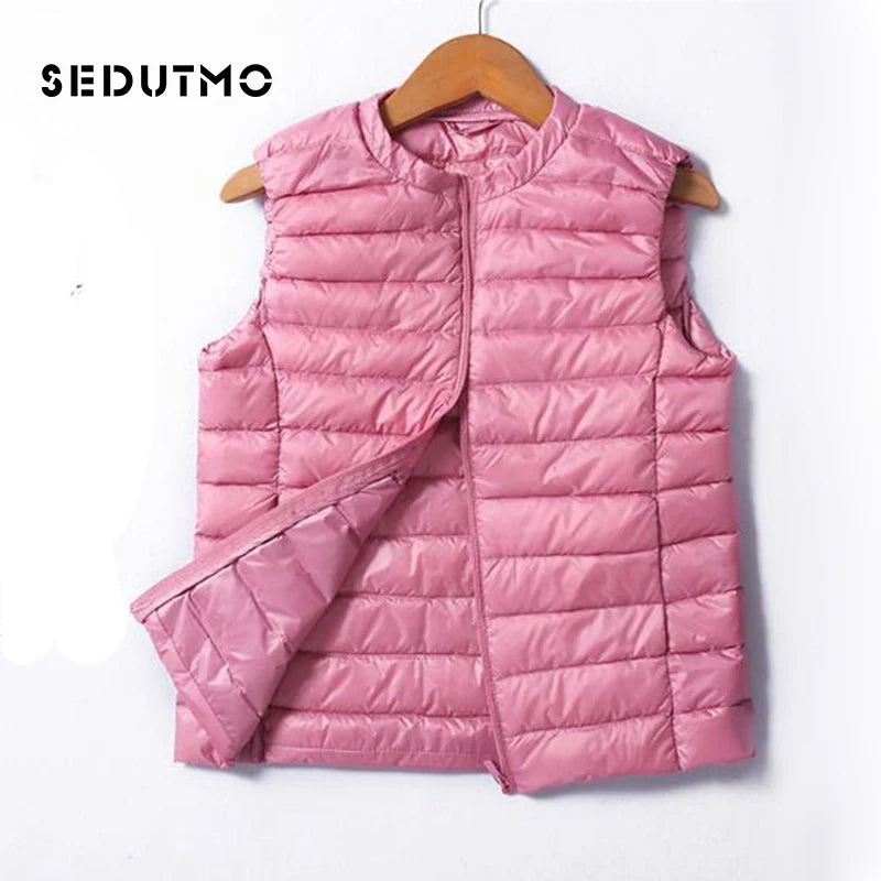 SEDUTMO Winter Ultra Light  Womens Down Jackets Vest Duck Down Doat Short Puffer Jacket O-neck Waistcoat ED036