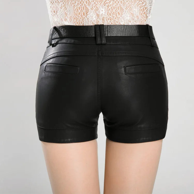 2024 new arrival Women's spring autumn Fashion PU Leather Shorts Lady's Mid-Waist Short sexy Shorts Pants - reetell