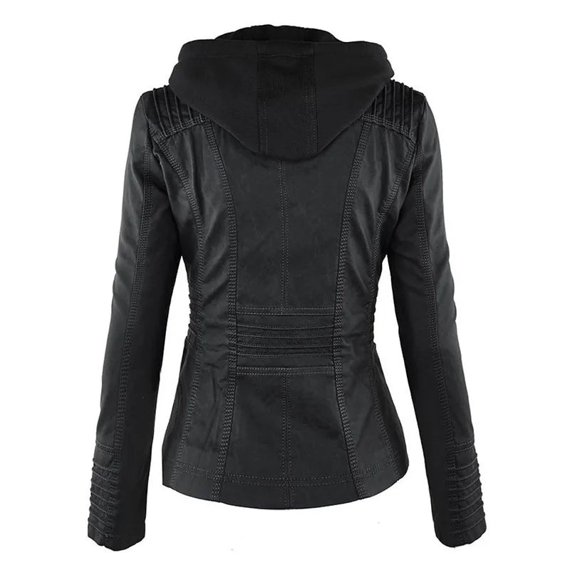 Gothic Faux Leather Jacket Women Coat 2024 Hoodies Winter Autumn Motorcycle Jacket Black Outerwear Leather PU Basic Jacket Coat