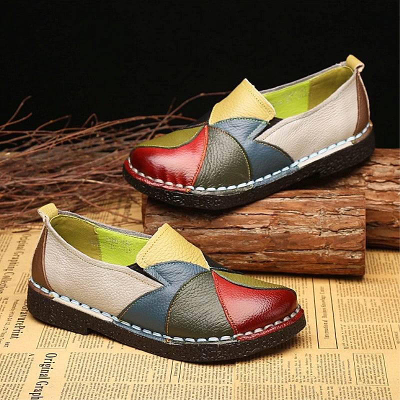 WOIZGIC Women's Ladies Female Woman Mother Shoes Flats Genuine Leather Loafers Moccasins Mixed Colorful Non Slip On Plus Size 42 - reetell