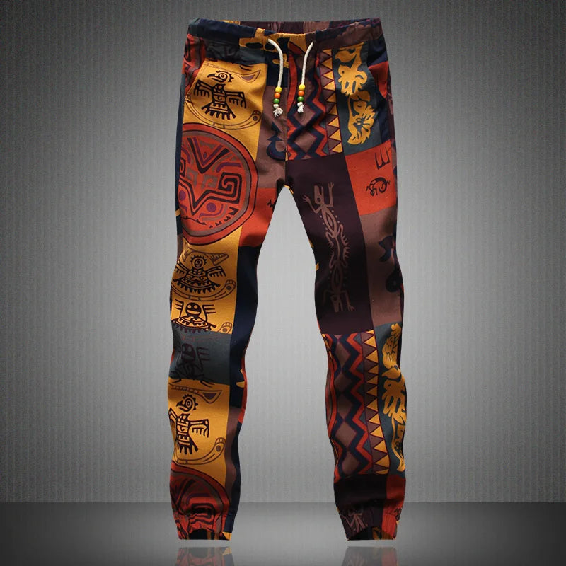 2024 New Fashion Summer Spring Autumn Men Floral Print Joggers Male Casual Summer Pants Mens Sweatpants Linen Pants Men Trouser - reetell