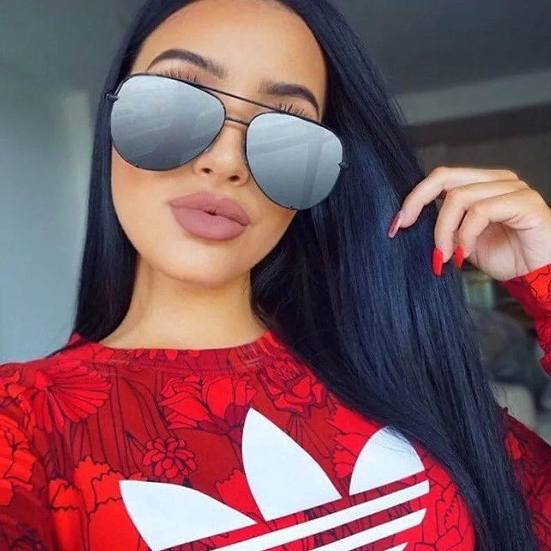 Flat Top Aviation Sunglasses Women UV400 Retro Brand Designer Luxury Mirror Sun Glasses For Female Ladies Metal Frame Eyewear - reetell