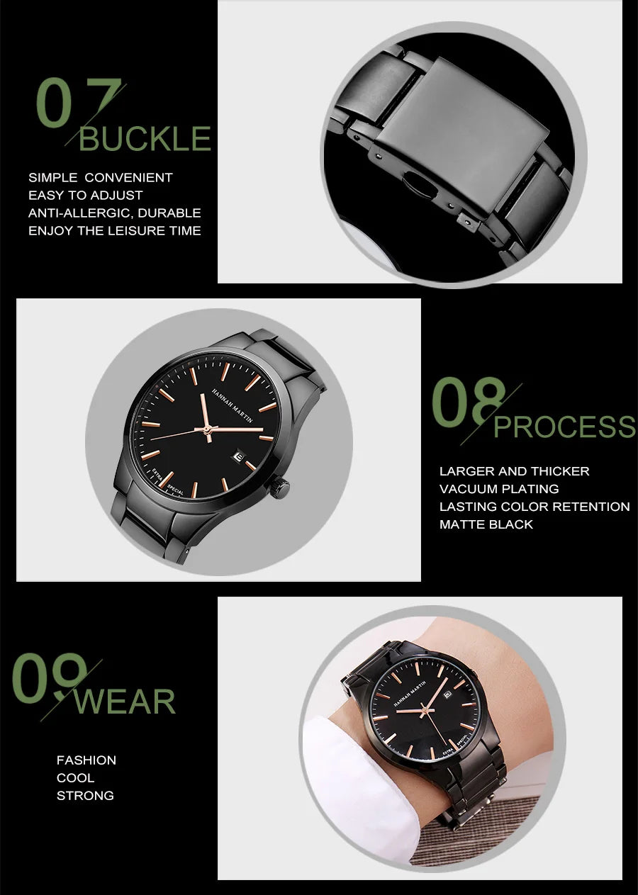 Men Watch Top Brand Luxury Calendar Stainless Steel Quartz Fashion Business Full Black Waterproof Sports Watch Relogio Masculino