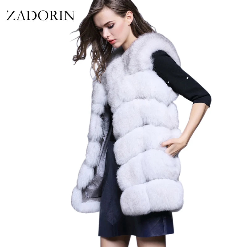 ZADORIN 4XL Female Fur Waistcoat Winter Warm Faux Fox Fur Vest Women High-Grade Cappa Fashion O-Neck Long Fur Coat Cardigan - reetell