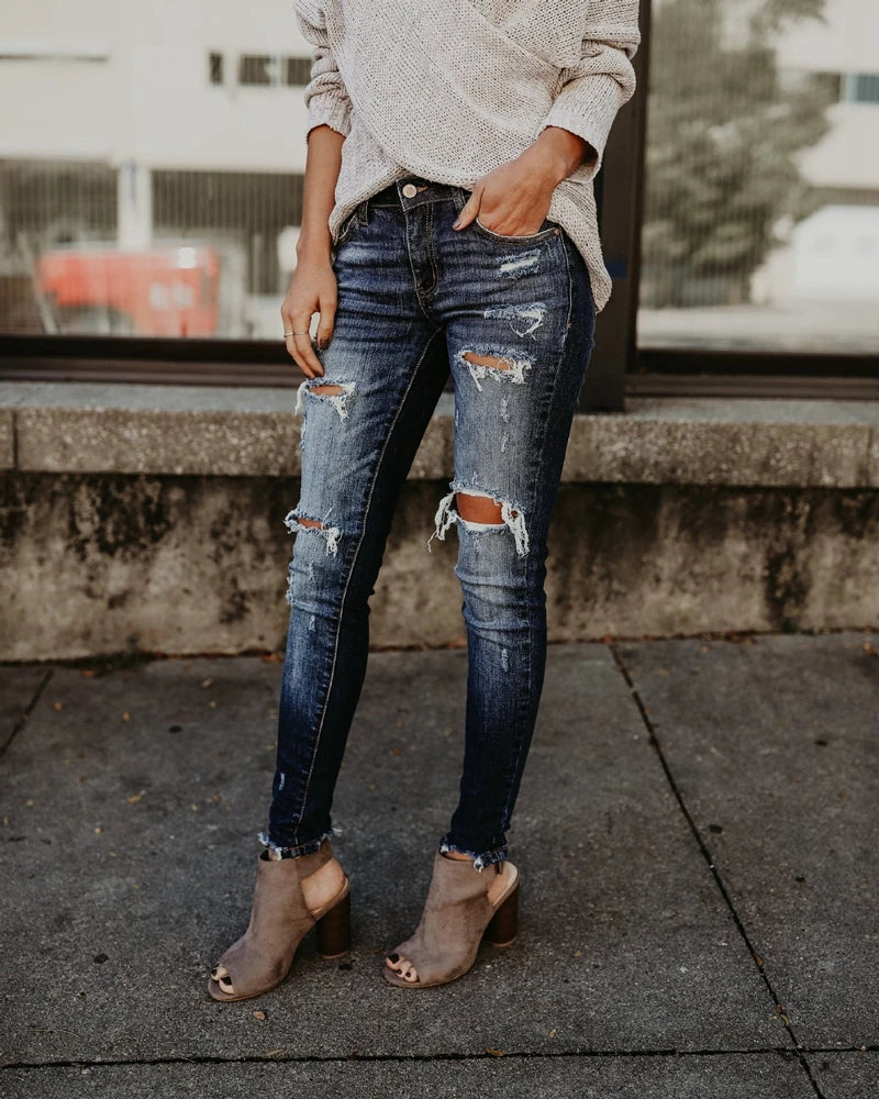 Boyfriend Hole Ripped Jeans Women Pants Cool Denim Vintage skinny push up jeans High Waist Casual ladies jeans Slim mom jeans - reetell