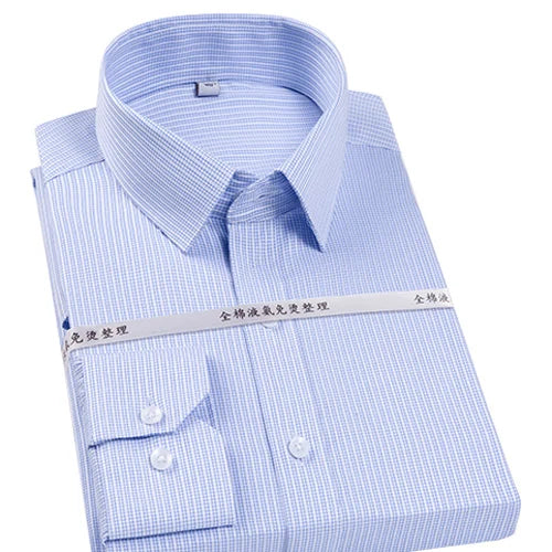 Men's Classic Striped Printed Wrinkle-Resistant Dress Shirts 100% Cotton Regular-Fit Formal Business Long-Sleeve Non-iron Shirt