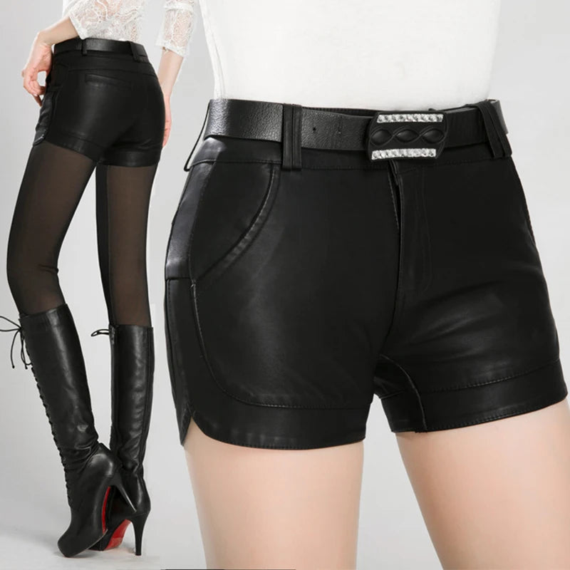 2024 new arrival Women's spring autumn Fashion PU Leather Shorts Lady's Mid-Waist Short sexy Shorts Pants - reetell