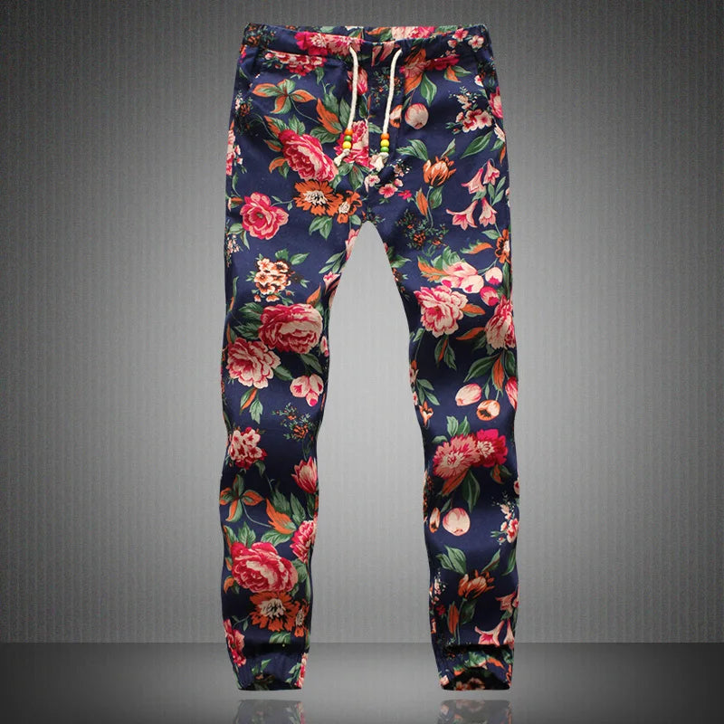 2024 New Fashion Summer Spring Autumn Men Floral Print Joggers Male Casual Summer Pants Mens Sweatpants Linen Pants Men Trouser - reetell