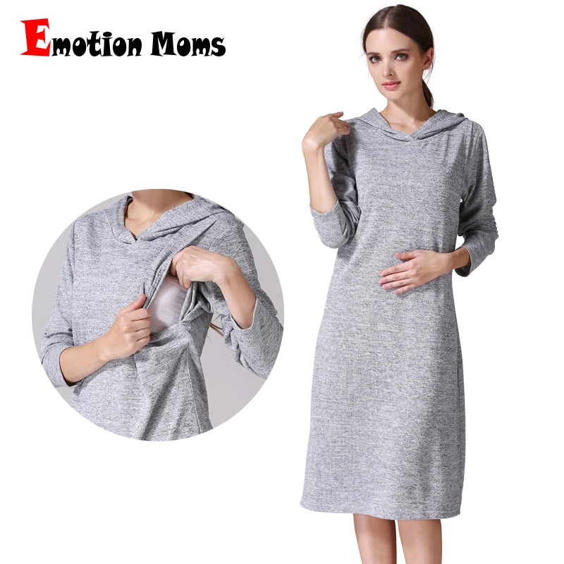 Emotion Moms Long Sleeve Pregnancy Maternity Clothes Nursing Clothing Breastfeeding Dresses for Pregnant Women Maternity Dress