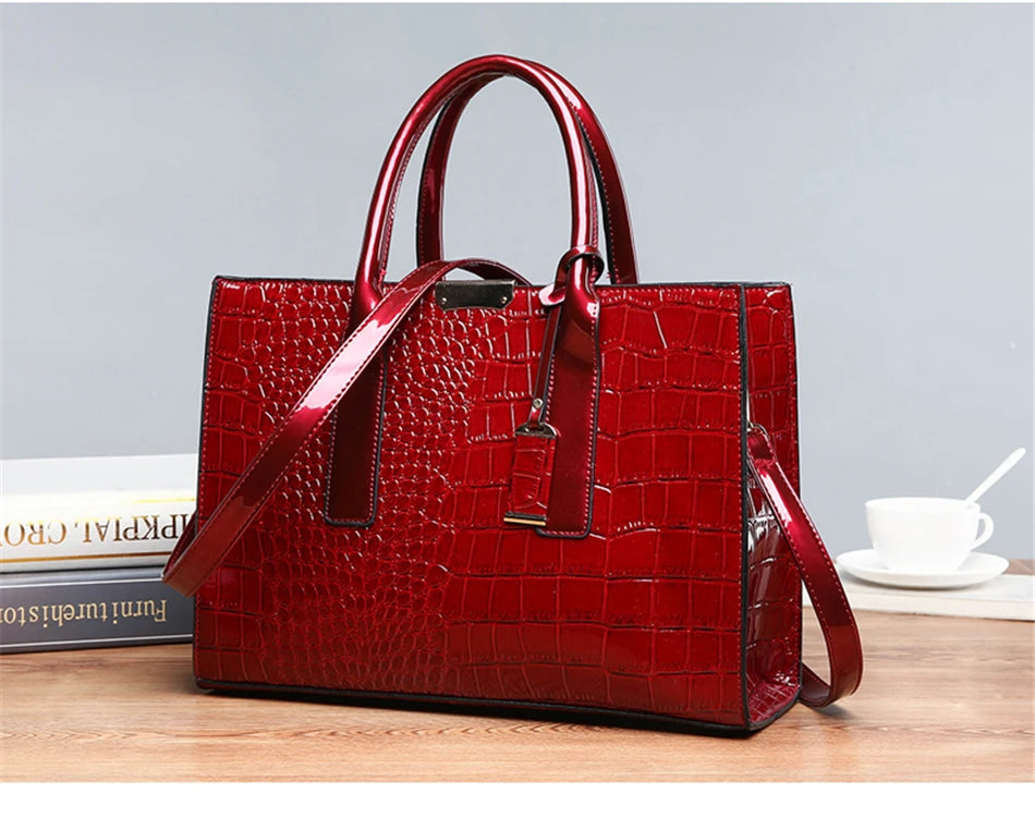 Casual Tote Sac Vintage Crocodile Pattern Patent Leather Luxury Handbags Brand Designer Large Capacity Shoulder Messenger Bag - reetell