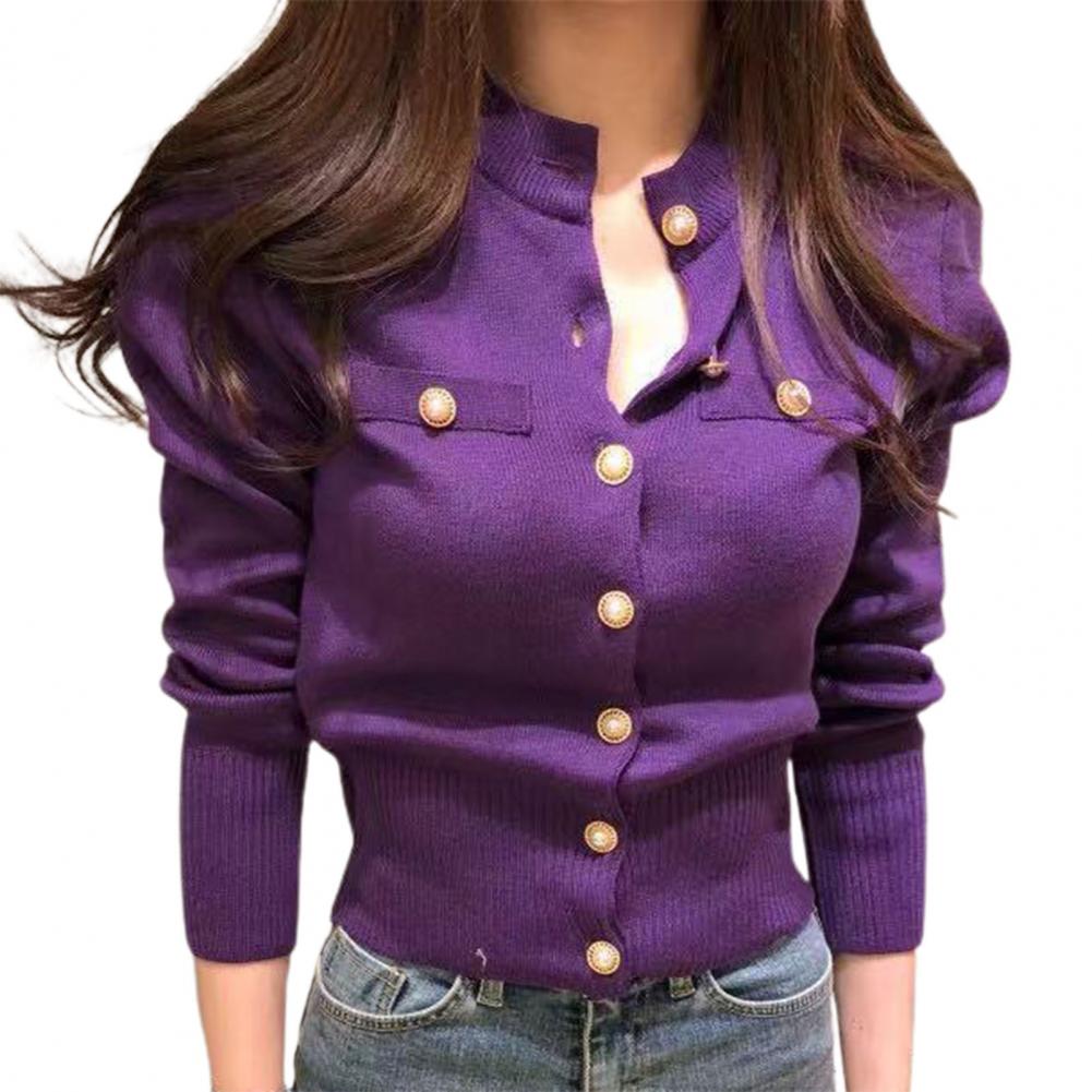 Women Cardigan Sweater Decorative Pockets Faux Pearl Buttons Knitted Coat Short Single Breasted Korean Slim Chic Ladies Tops - reetell