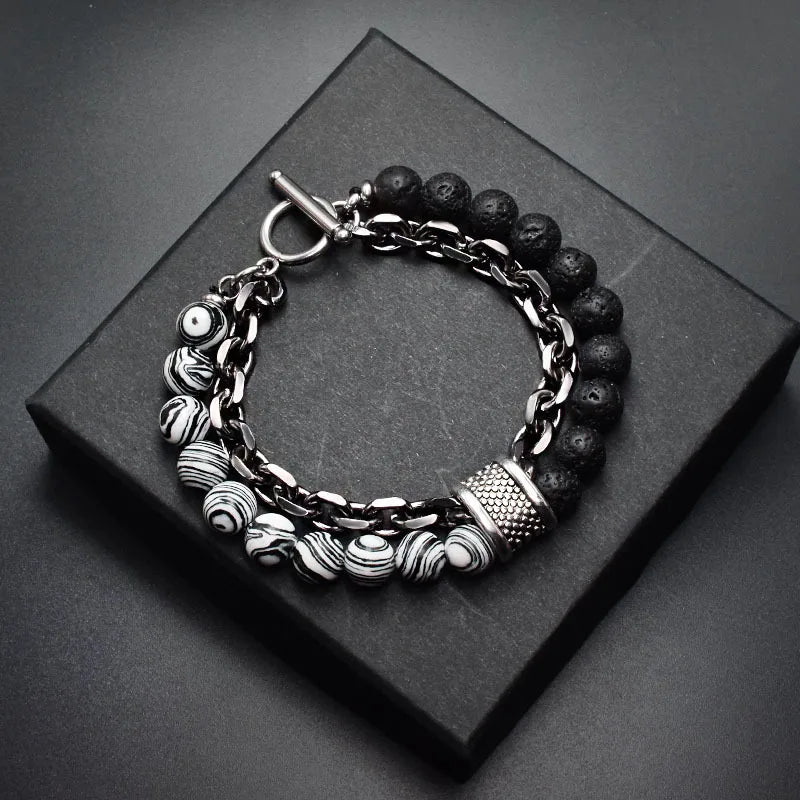 New 2020 Men's Tiger Eye Stone Beaded Bracelet Stainless Steel Gunmetal Link Chain Yoga Bracelet Male Jewelry Dropshipping