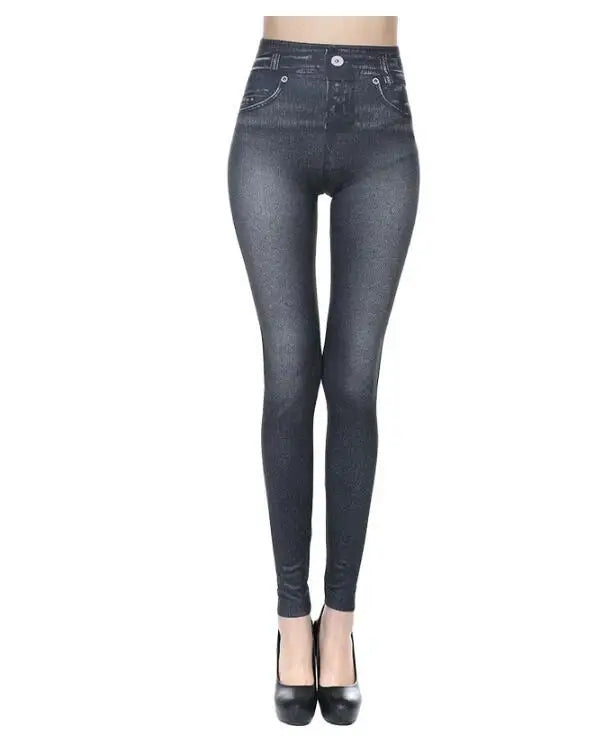 2023 Women's Spring and Summer Tight Imitation Jeans, Smart Slim Fashion, Large Tight Pants, False Pocket Women's Fitness Pants - reetell