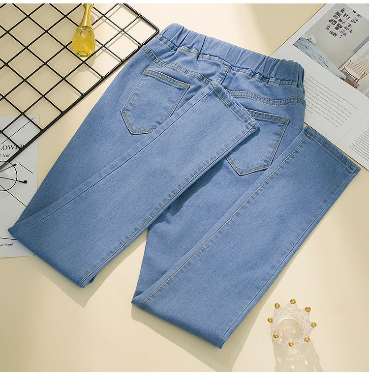 New Elastic waist Woman Vintage Boyfriend Jeans Slim Was Thin Clothes S-6XL Full Length Mom Denim Trousers Vaqueros Mujer - reetell