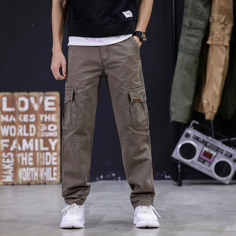 KSTUN 2024 Autumn Cargo Pants Multi-pockets Straight Cut 100% Cotton Overalls Outdoor Man Trousers Tactical Casual Pants