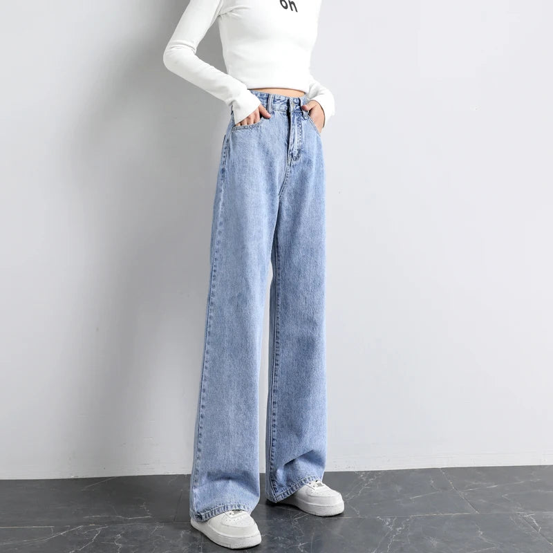 Jeans Straight Pants Washed Loose High Waist Plus Size Women Casual Boyfriends Cowboy Vintage Wide Leg Trousers 2022 New - reetell