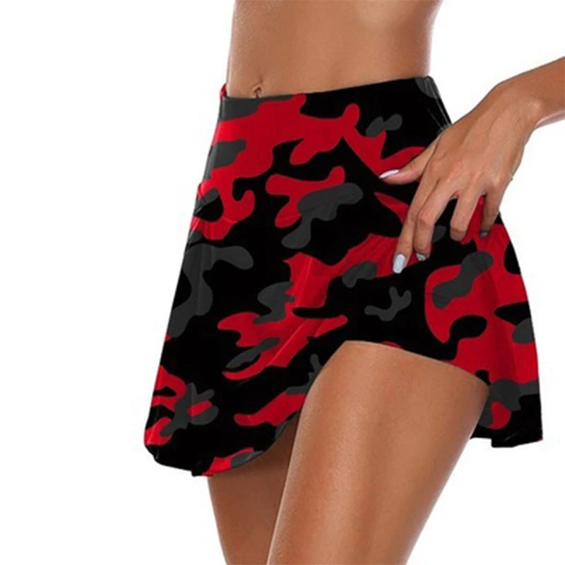 Gym Women Running Shorts Skirt High Waist Print New Shorts Mesh Double Layer Patchwork Fitness Shorts Sports Short Skirt - reetell