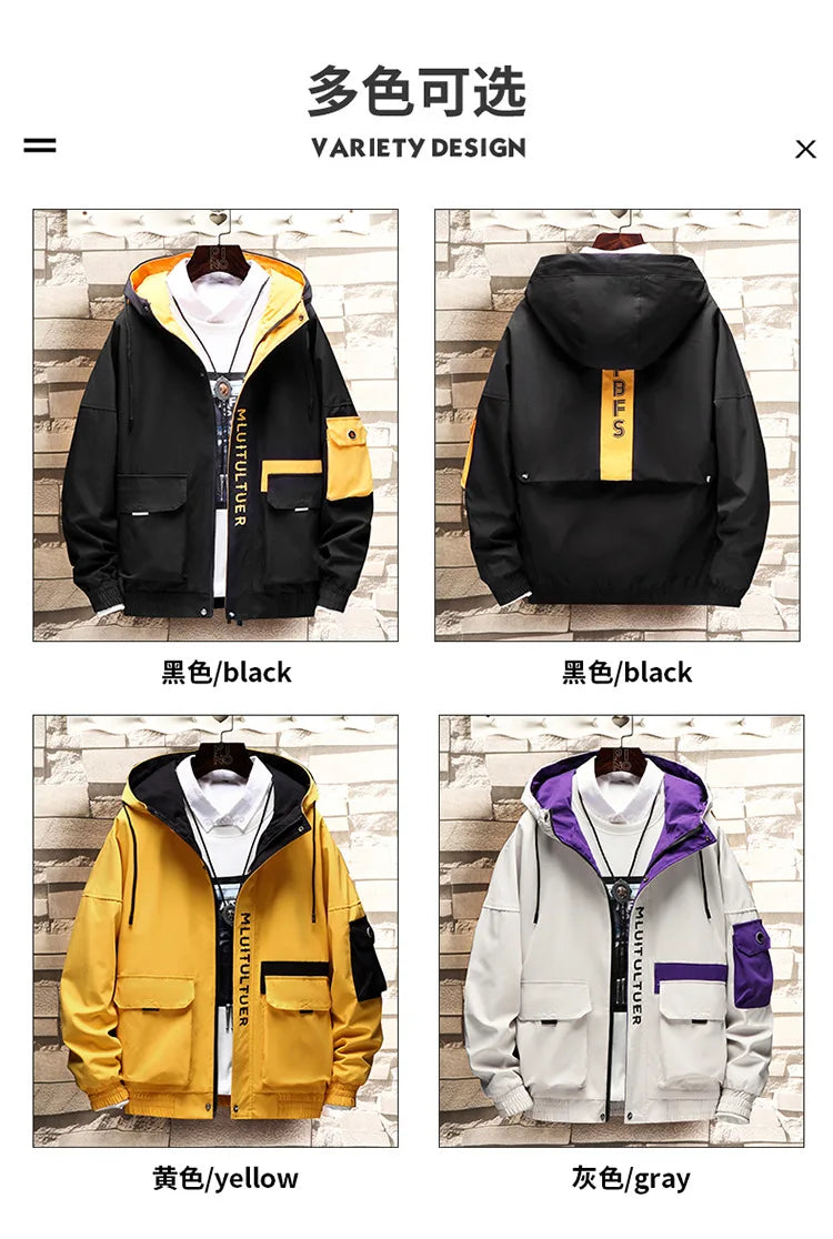 Prowow  New Mens Spring Autumn Jacket Zipper Casual Hooded Jakcet Fashion Patchwork Windbreaker Jacket Men Coat Clothing - reetell