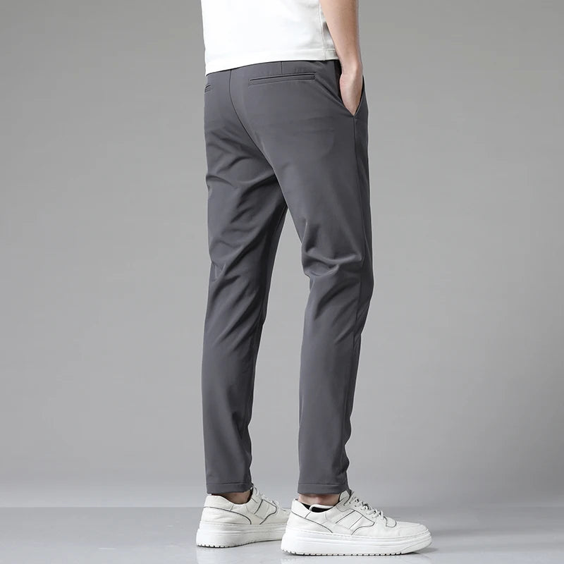 2023 Autumn Pants Mens Stretch Korean Casual Slim Fit Elastic Waist Jogger Business Classic Trousers Male Black Gray Blue 28-38 - reetell