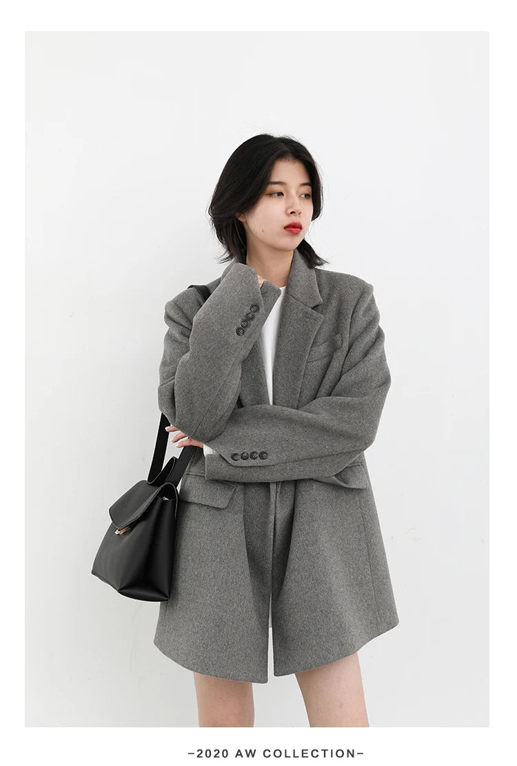 CHIC VEN Women Wool Blend Coat Solid Mid Long Woolen Blazer Thick Warm Blouse Women's Overcoat Office Lady Tops Autumn Winter - reetell