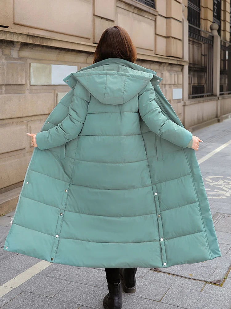 KBAT 2024 Thick Down Parka Women Hooded Winter Warm Coat Korea Long Down Jacket Female Puffer Cotton Padded Jacket Snow Outwear