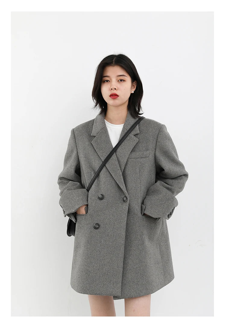 CHIC VEN Women Wool Blend Coat Solid Mid Long Woolen Blazer Thick Warm Blouse Women's Overcoat Office Lady Tops Autumn Winter - reetell