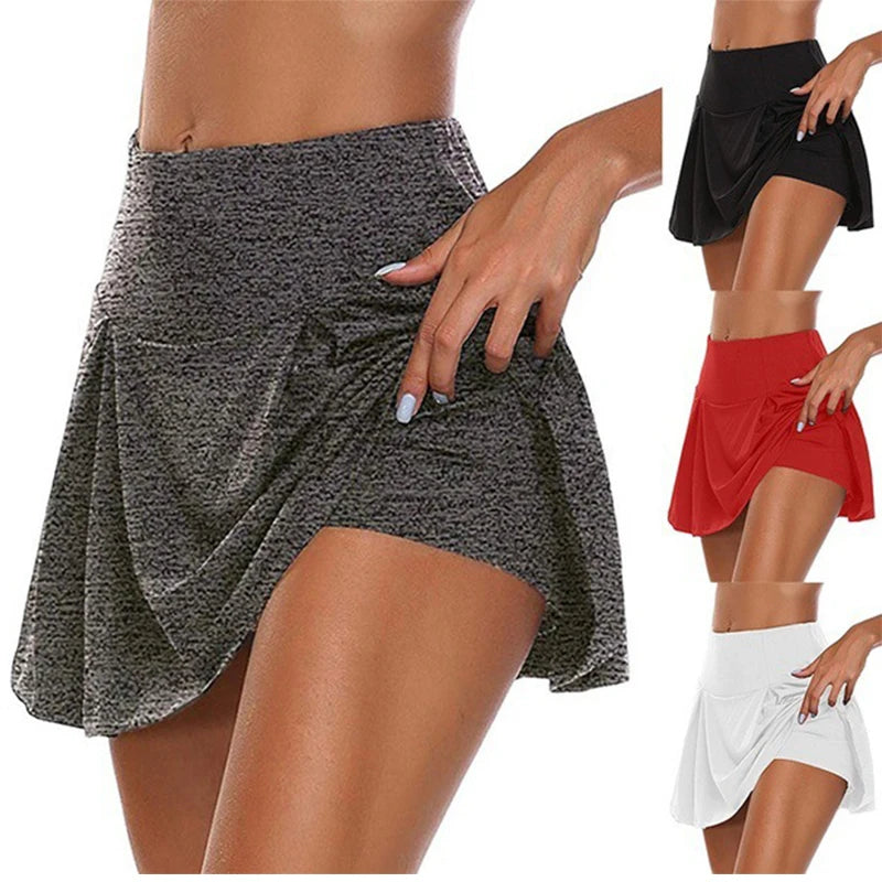 Gym Women Running Shorts Skirt High Waist Print New Shorts Mesh Double Layer Patchwork Fitness Shorts Sports Short Skirt - reetell