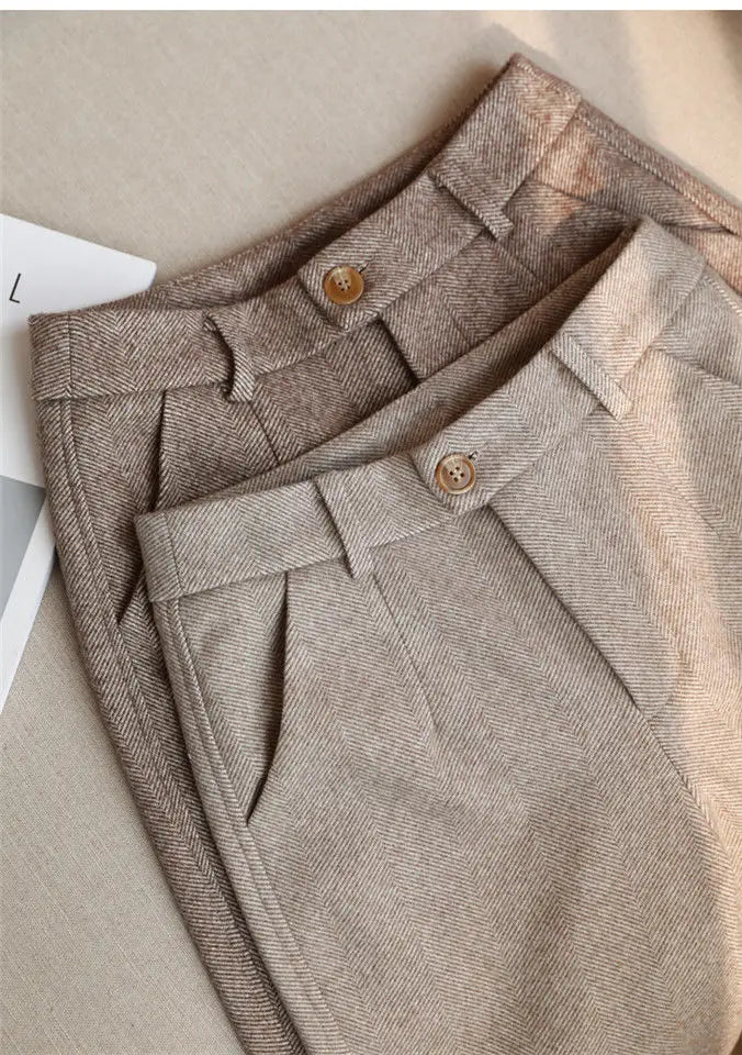 Woolen Pants Women's Harem Pencil Pants 2024 Autumn Winter High Waisted Casual Suit Pants Office Lady Women Trousers - reetell