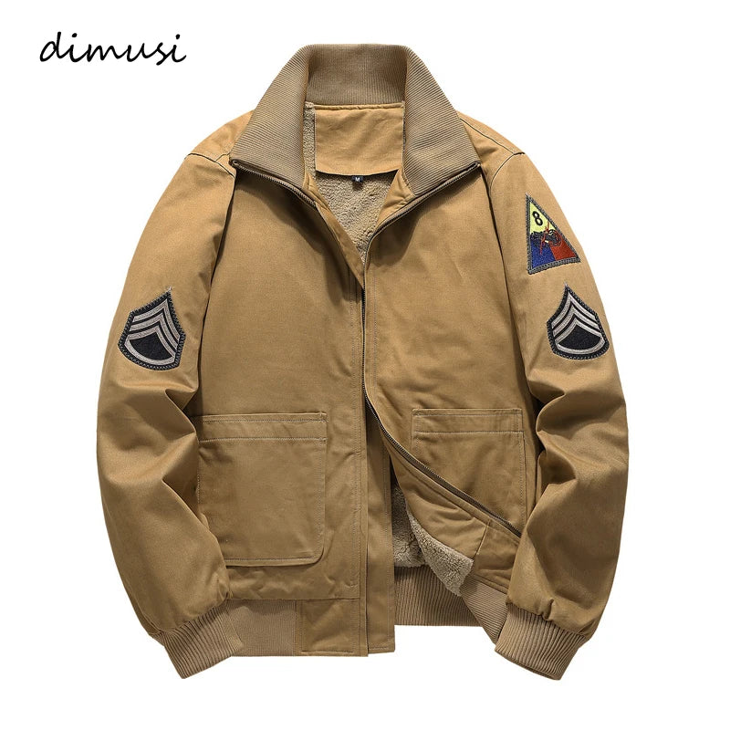 DIMUSI Winter Men's Bomber Jacket Casual Male Outdoor Fleece Warm Windproof Coats Fashion Retro Military Jackets Man Clothing