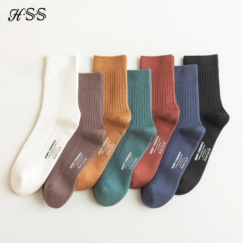 HSS 98% Pure Cotton Socks Men's Business Dress Long Socks Spring Winter Warm Male High Quality Happy Colorful Socks For Man Gift