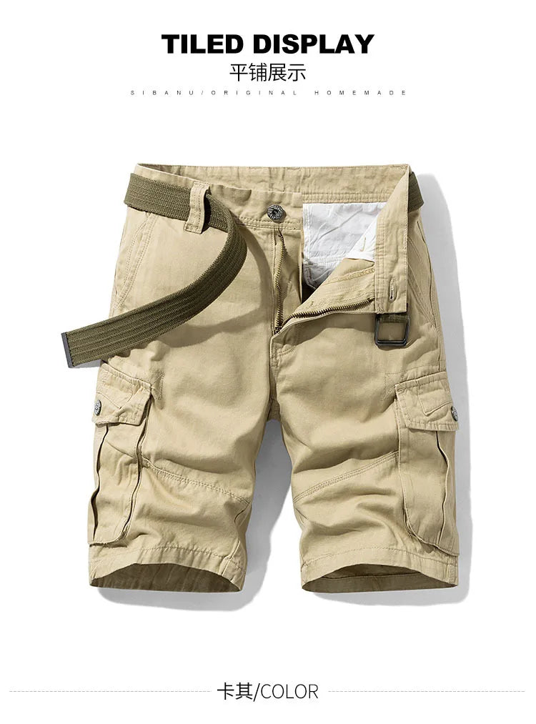 2024 Summer Men's Baggy Multi Pocket Military Cargo Shorts Male Cotton Khaki Mens Tactical Shorts Short Pants 30-38 No Belt - reetell