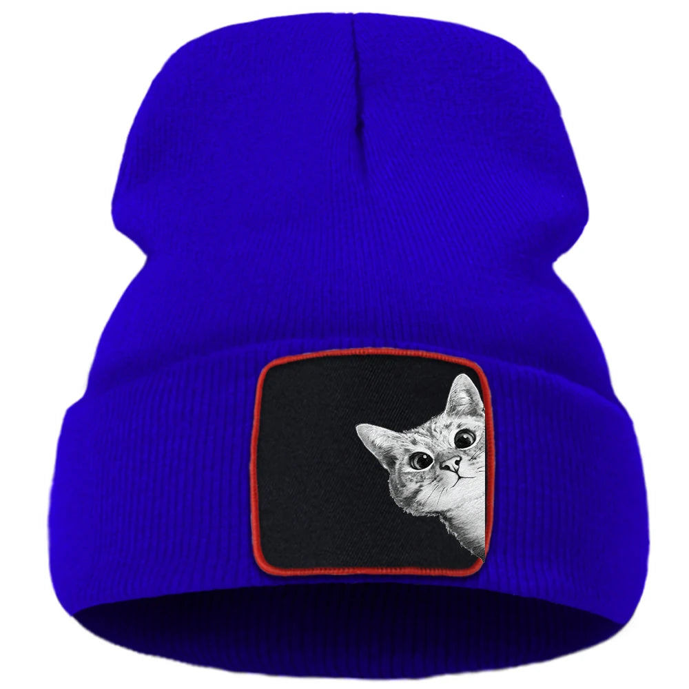 Hats Funny Kitten Cat Print Man Winter Knitted Hat Hip Hop Warm Fashion Hats Women Autumn Outdoor Solid Color Caps For Boys