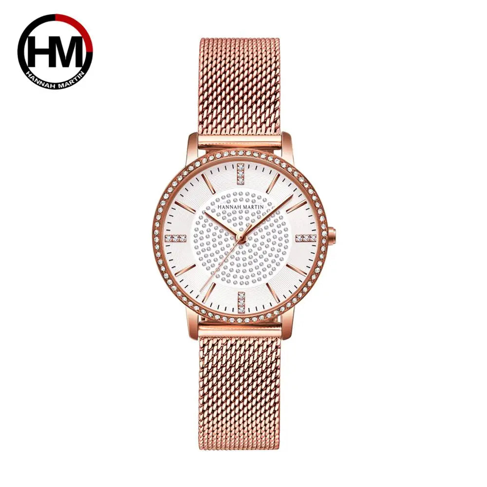 Hot Sale Full Solid Stainless Steel Strap Japan Movement Rose Gold Diamonds Women Rhinestones Wristwatches Female Quartz Watch