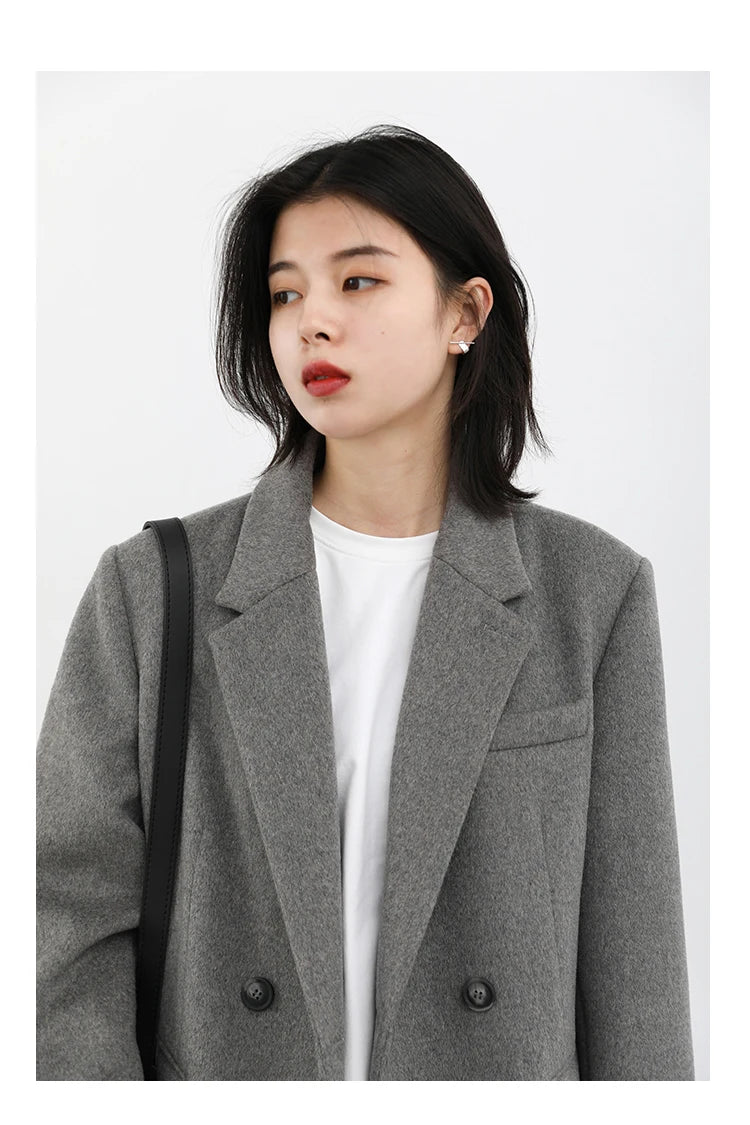 CHIC VEN Women Wool Blend Coat Solid Mid Long Woolen Blazer Thick Warm Blouse Women's Overcoat Office Lady Tops Autumn Winter - reetell