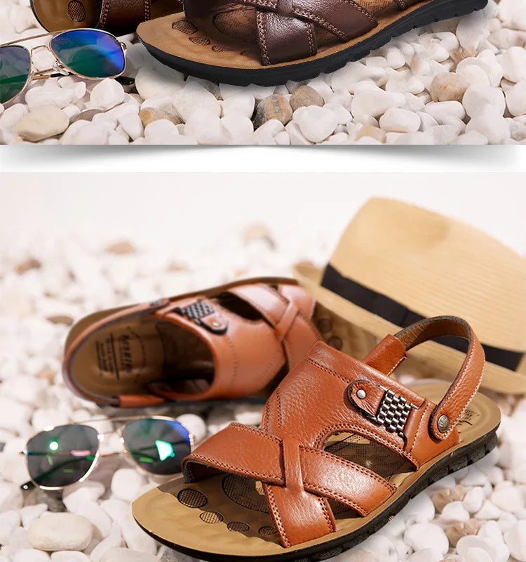 Big Size Men Leather Sandals Summer Classic Men Shoes Slippers Soft Sandals Men Roman Comfortable Outdoor Walking Footwear