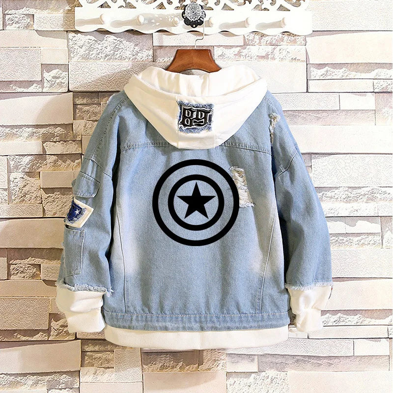 Supernatural SPN Evil Anime Fake 2 Pieces Casual Jacket Cosplay Denim Jacket Autumn Hooded Sweatshirt Unisex Outwear Coat - reetell