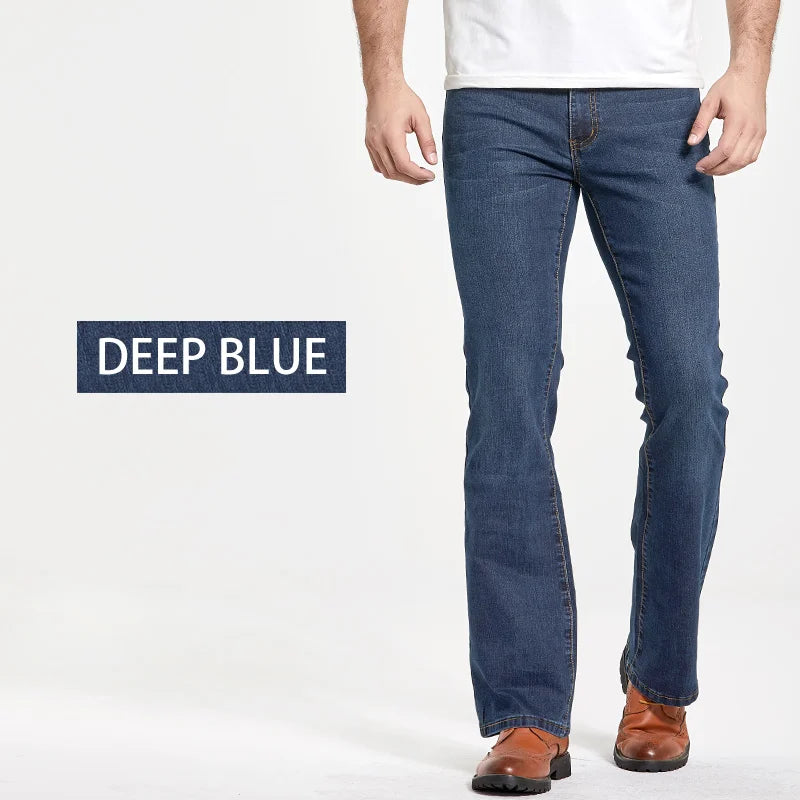 Mens Boot Cut Jeans Slightly Flared Slim Fit Blue Black Trousers Designer Classic Male Stretch Denim Pants - reetell