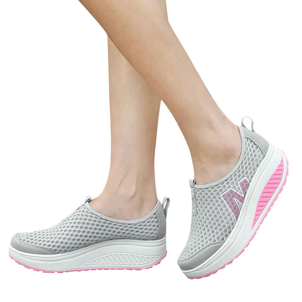 Shoes Women Mesh Flat Shoes Sneakers Platform Shoes Women Loafers Breathable Air Mesh Swing Wedges Shoe Breathable Flats