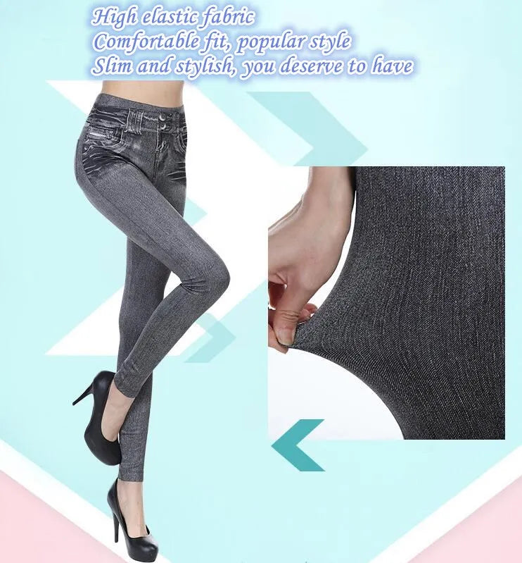 2023 Women's Spring and Summer Tight Imitation Jeans, Smart Slim Fashion, Large Tight Pants, False Pocket Women's Fitness Pants - reetell