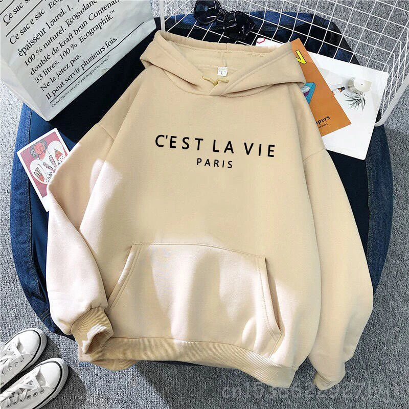 Vintage Women's Hoodies Full Sleeve Hoodie Letters  Sweatshirt Cool Women Hoody Cest La Vie Paris Fashion Cool Top Pullovers - reetell