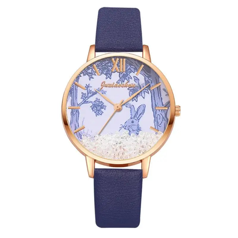 Luxury Rhinestones Women Watches Fashion Rabbit Pattern Dial Design Ladies Wristwatches Qualities Female Quartz Leather Watch