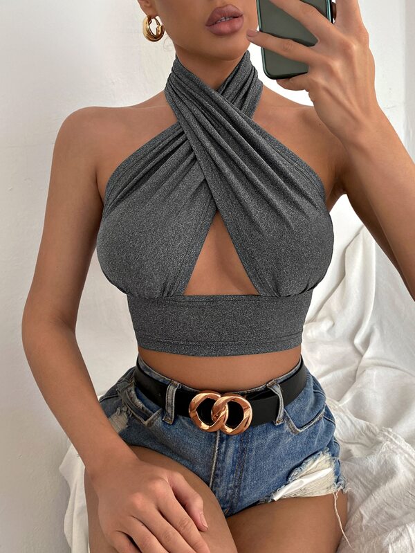 Women Summer Tank Tops Solid Cross Halter Camis Backless Crop Tops Female Camisole Cropped Top Slim Sleeveless Streetwear - reetell